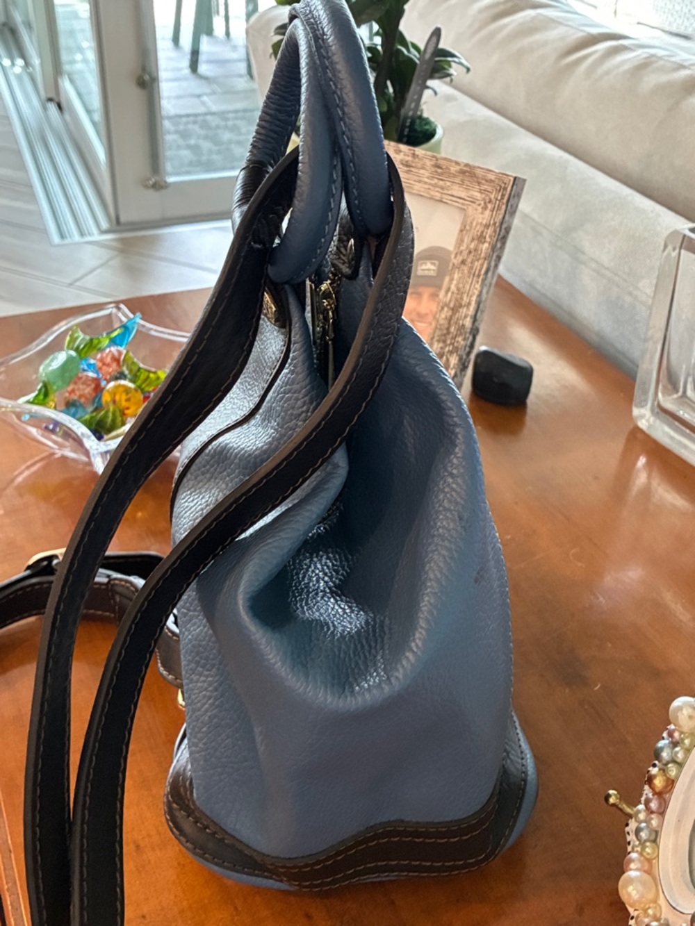 Valentina Blue and Dark Brown Leather Backpack - Picture 6 of 16